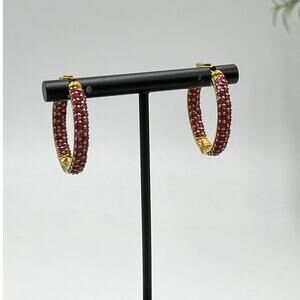 STS Jewels India Sterling Silver Gold Vermeil Ruby‎ Inside-Outside Hoop Earrings